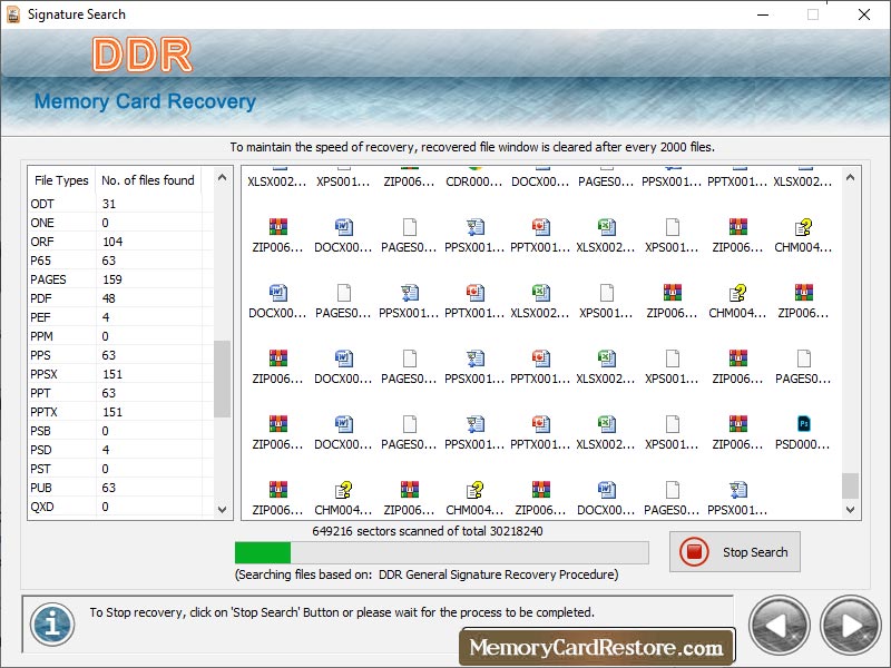 Screenshot of Memory Card Restore