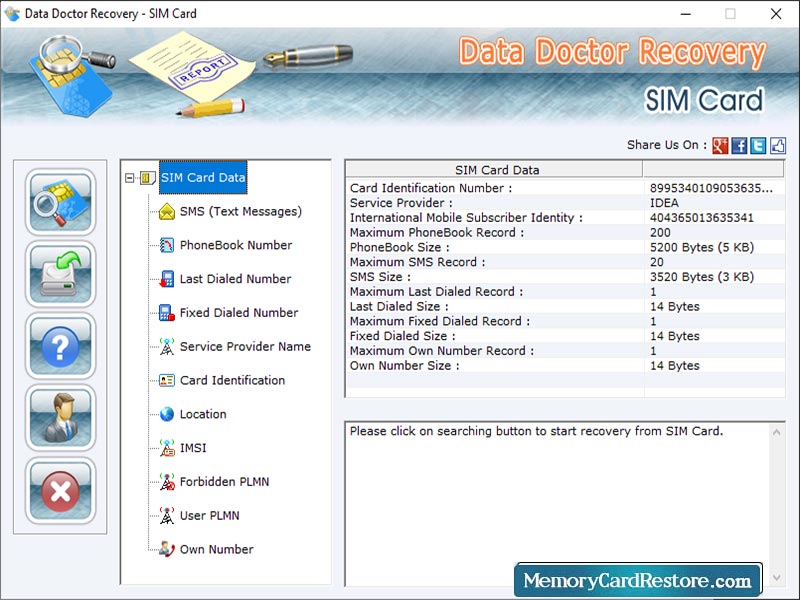 Screenshot of Sim Card Restore Phone Numbers