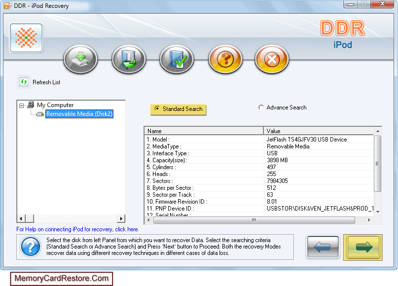Select Searching Criteria iPod Data Recovery Software